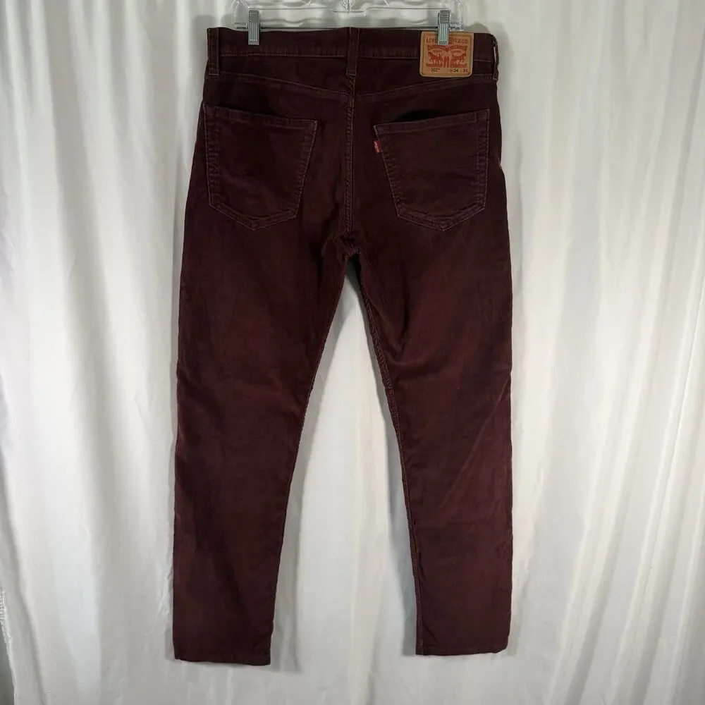 Levis 502 Corduroy Pants Men's 34x34 Red 5 Pocket Cotton Blend Button Zip
